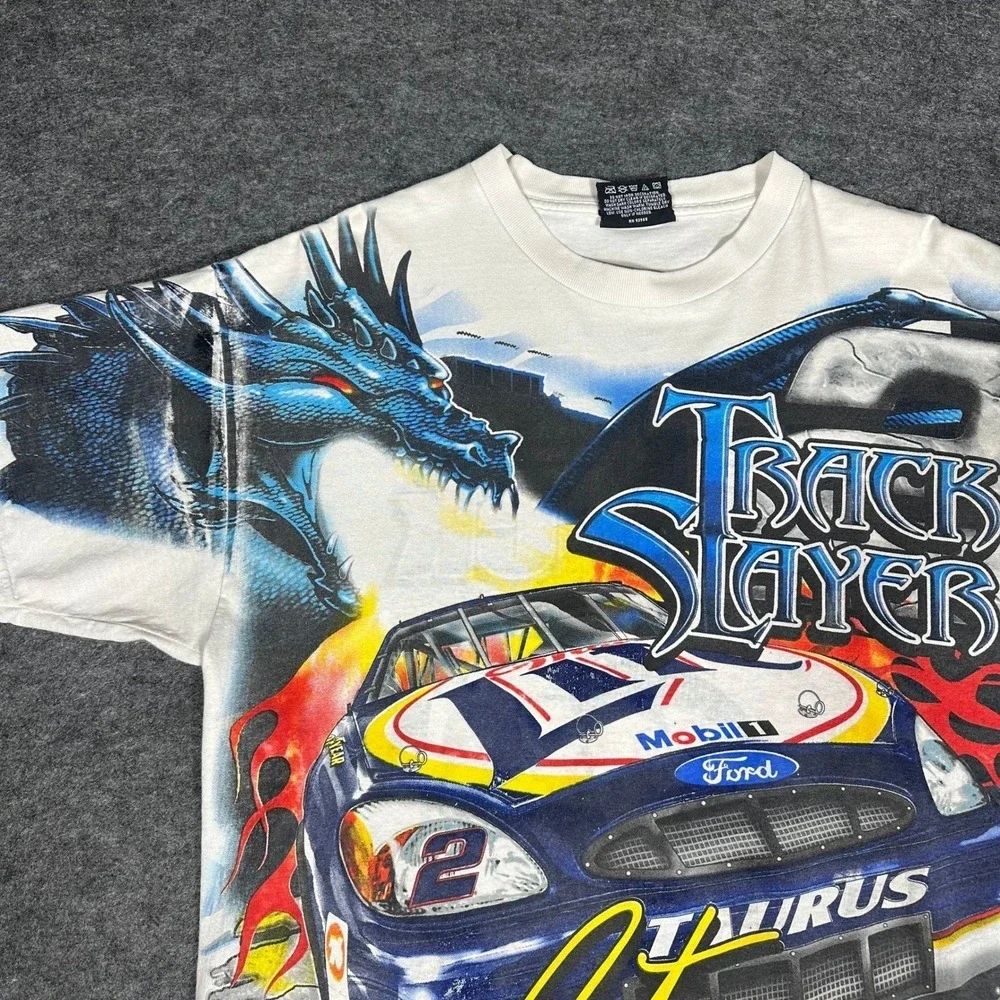 Rare VTG 90s Rusty Wallace Nascar Dragon All Over Print T‎ Shirt Medium Chase